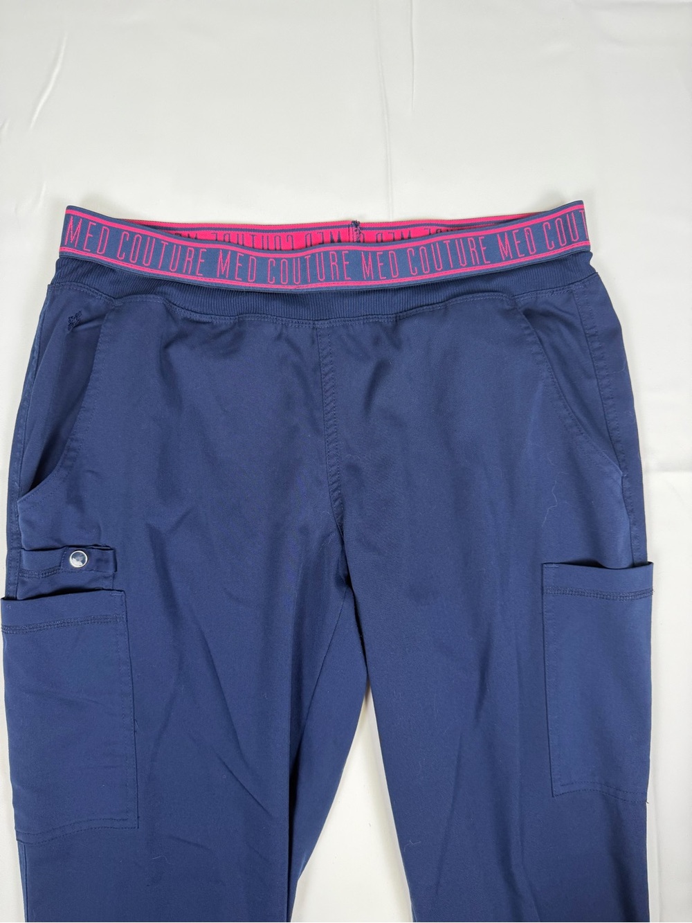 Med Couture Navy Cargo Scrub Pants with Pink Waistband - EUC